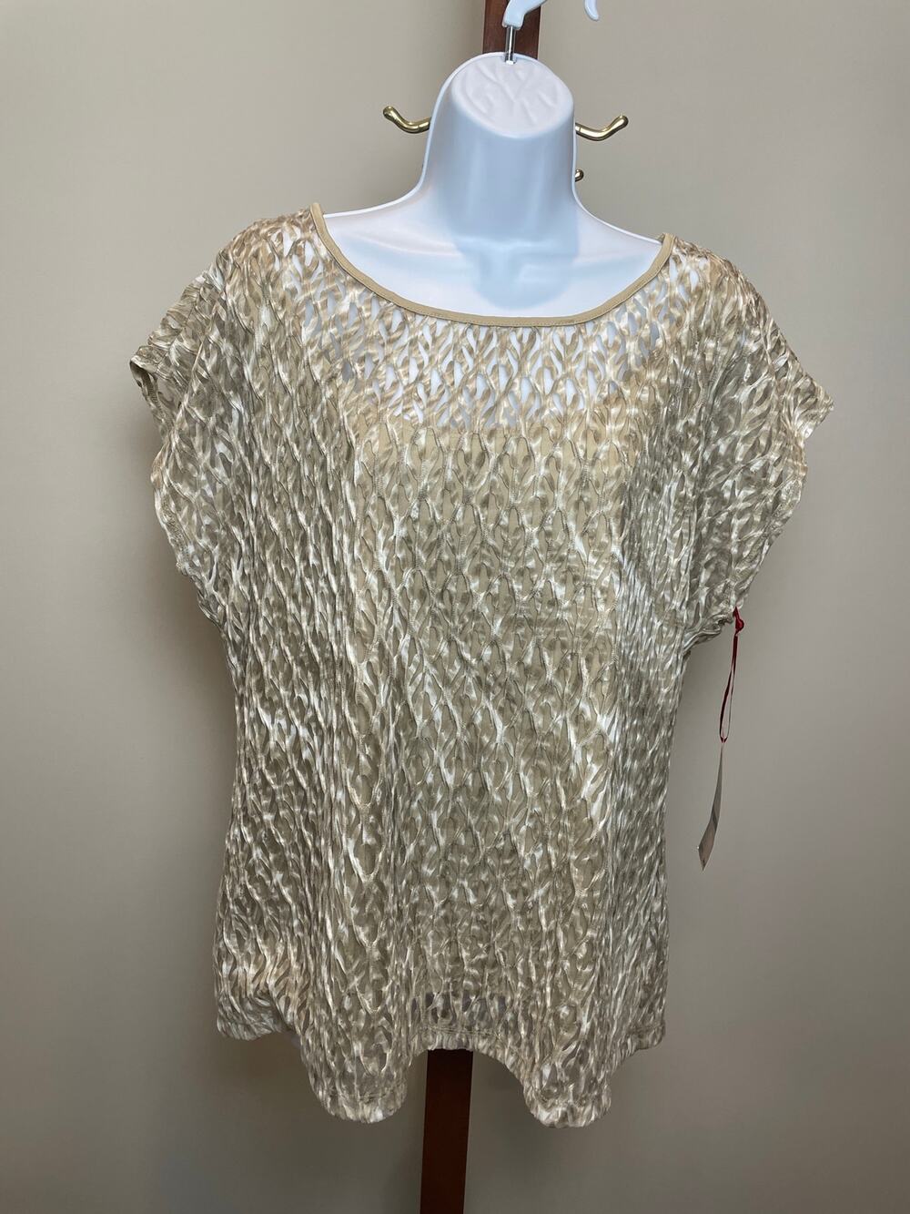 Ruby Rd. Sheer Overlay Lined Swirl Top Size XL Latte Mix NWT